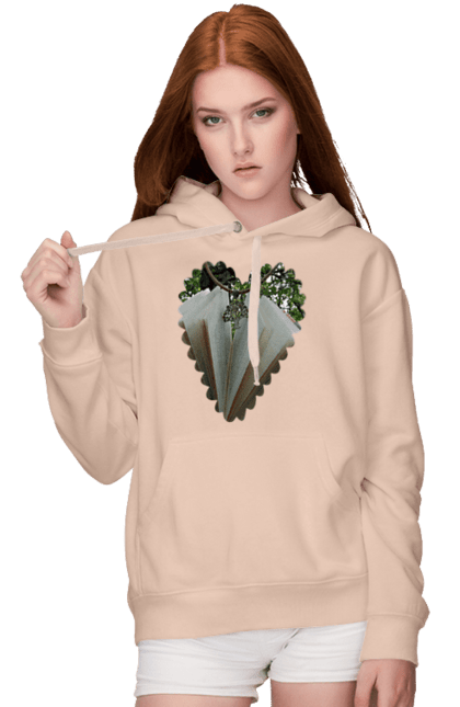 Жіноче худі з принтом "Книжкова валентинка". Дерево, книги, книжки, любов, прикраса, природа, серце, форма серця, читання. 2070702