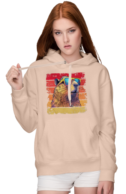 Women's hoodie with prints Capybara. Animal, capybara, glasses, rodent. 2070702