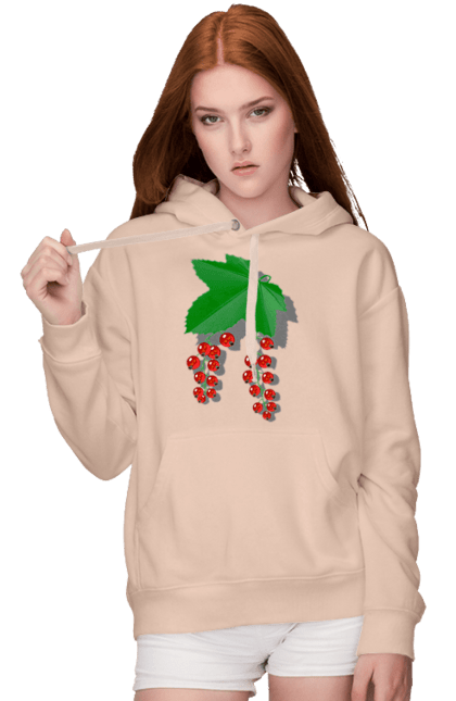 Жіноче худі з принтом "Порічки Червоні". Делікатес, зріла, їжа, листя, літо, порічки, порічки червоні, смачно, смородина, стигла, урожай, червона, червона смородина, ягідка, ягода, ягоди. 2070702