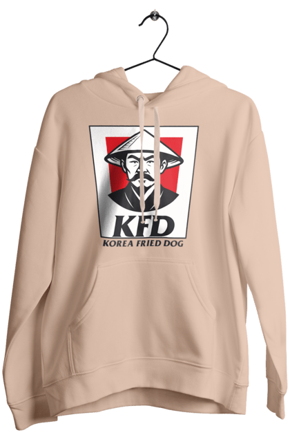 Жіноче худі з принтом "Korea Fried Dog". Бренди, гумор, жартівливі, кфц, літні, прикольні, смішні, фаст-фуд. 2070702