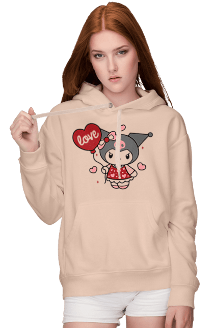 Women`s hoodie with prints Hello Kitty Kuromi. Anime, character, hello kitty, kuromi, my melody, sanrio. 2070702