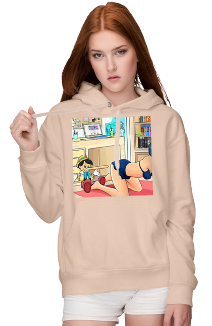 Женское худи с принтом Буратино Во Взрослой Сказке. 18, буратино, бэтмен, голая, поцелуй, прикол. 2070702