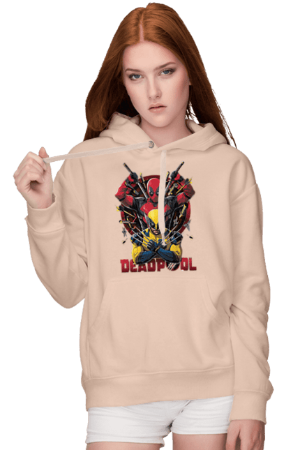 Women's hoodie with prints Deadpool & Wolverine. Action movie, comic, deadpool, fantasy, film, logan, marvel, mutant, superhero, x-men. 2070702