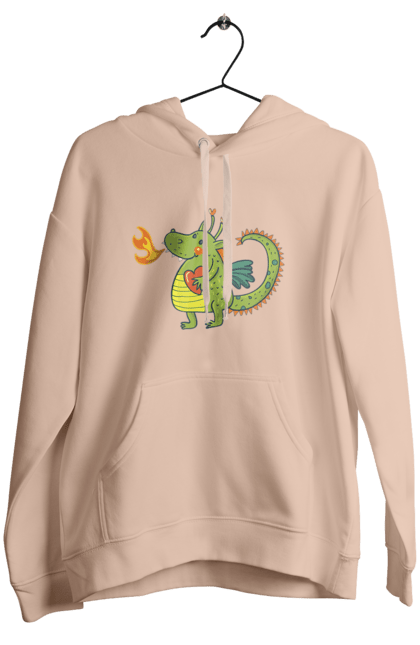 Women's hoodie with prints Dragon in love. Dragon, fire, green dragon, heart, hearts, love, new year, symbol 2024. 2070702