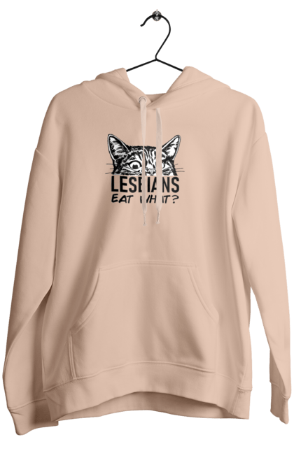 Women`s hoodie with prints What do lesbians eat?. Funny inscriptions, humor, jokes, kittens, lesbians, lgbt. 2070702
