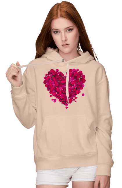 Women`s hoodie with prints Heart From Rose Petals. Petals, rose flower. 2070702