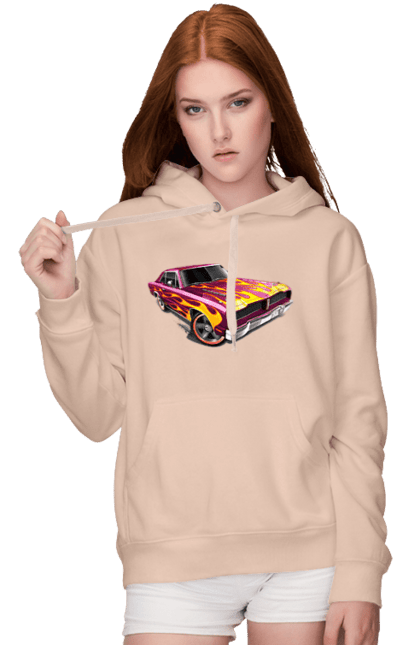 Женское худи с принтом Машина огонь. Езда, машина, скорость. 2070702
