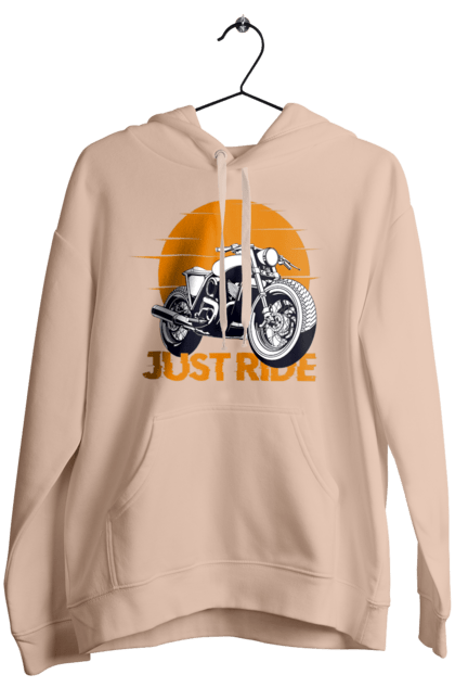 Women`s hoodie with prints Motorcycle, Just Go. Motorbike, riding, road. 2070702