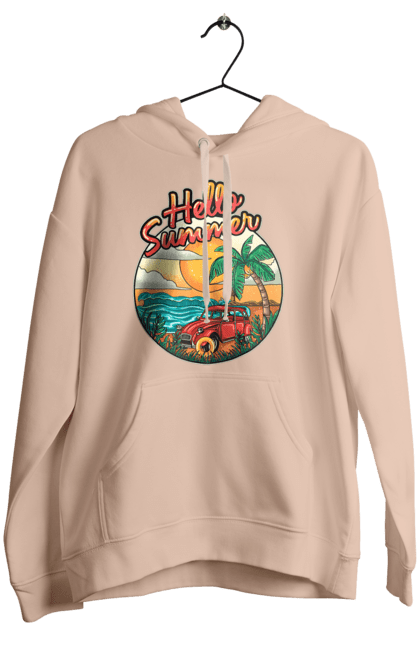Women`s hoodie with prints Hello Summer, Car By The Sea. Beach, island, palm, summer. 2070702