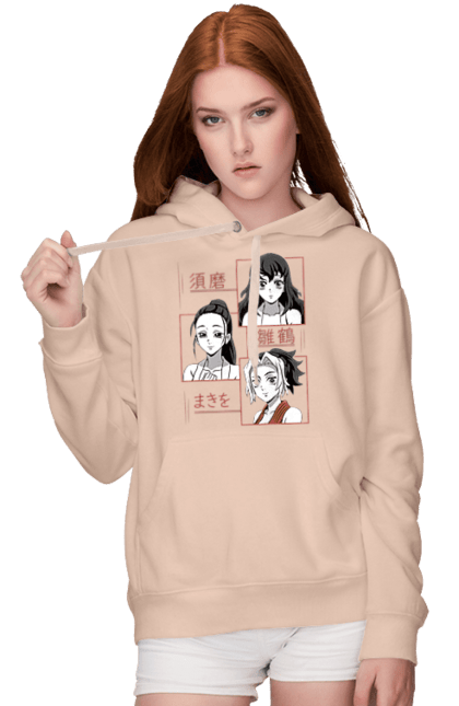 Women's hoodie with prints Demon Slayer Hinatsuru, Makio and Suma. Demon slayer, hinatsuru, makio, suma, tengen. 2070702