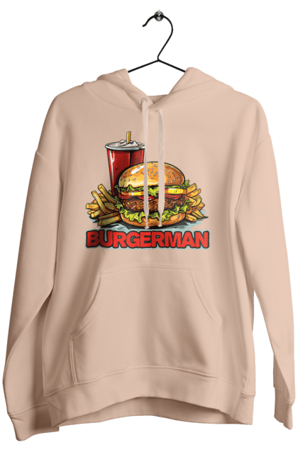 Women`s hoodie with prints Burgerman. Burger, cool, fast food, food, for men, mcdonald`s, men`s, summer, trendy. 2070702