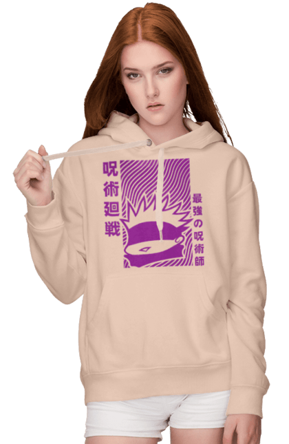 Women's hoodie with prints Jujutsu Kaisen Gojo. Anime, dark fantasy, gojo, jujutsu kaisen, magic battle, manga, mystic. 2070702