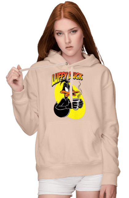 Women's hoodie with prints Daffy Duck. Cartoon, character, daffy duck, duck, looney tunes, merrie melodies, warner brothers. 2070702