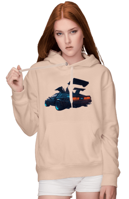 Women`s hoodie with prints DeLorean from back to the future. Car, delorean, from film. 2070702