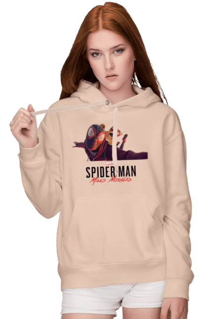 Жіноче худі з принтом "Людина Павук Майлз Моралес". Кіт людини павука, людина, людина павук, майлз моралес, павук. CustomPrint.market