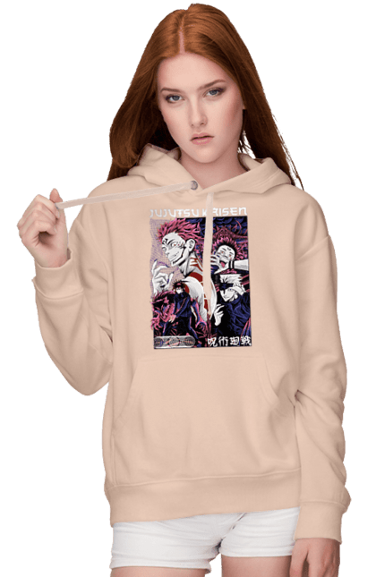 Women's hoodie with prints Jujutsu Kaisen Sukuna. Anime, dark fantasy, jujutsu kaisen, magic battle, manga, mystic, sukuna. 2070702