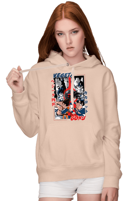 Women's hoodie with prints Dragon Ball. Anime, dragon ball, goku, manga, tv series, vegeta. 2070702