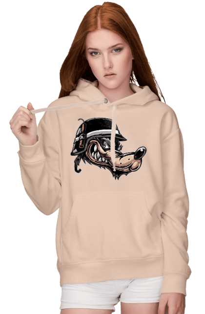 Жіноче худі з принтом "Вовк Байкер". Байк, байкер, вовк, волчара, захоплення, змагання, зуби, каска, мото, мотор, мотоцикл, мотоцикліст, мульт, мультик, мультфільм, мультяшний, ну почекай, посмішка, спорт, стиль, стильний, усмішка, хобі, шолом. 2070702