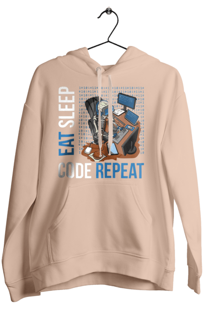 Жіноче худі з принтом "Їж Cпи Кодуй Повторюй". Айті, айтішник, для айтішника, для програміста, їж спи, кодуй повторюй, подарунок айтішнику, подарунок програмісту, програміст, розробник. 2070702