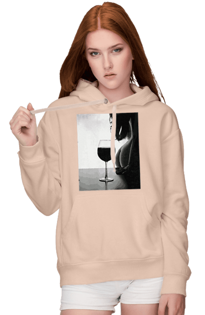 Жіноче худі з принтом "Келих вина". Вино у келиху, грація, знову п`ятниця, очікування, тіло жінки, форми жіночого тіла. 2070702