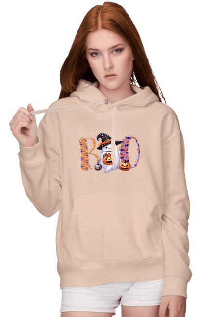 Women's hoodie with prints Halloween Ghost. Costume, ghost, halloween, holiday, october, october 31, scary, sweets, trick or treat. 2070702