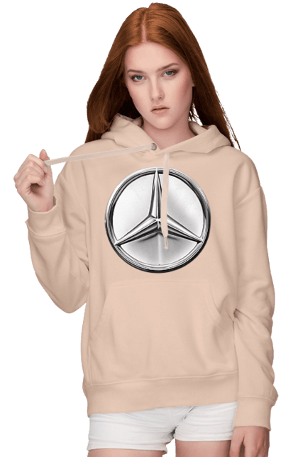 Women`s hoodie with prints Mercedes Benz Logo Metallic. Avto, cars, mercedes, mercedes-benz, mercedes-benz logo. 2070702