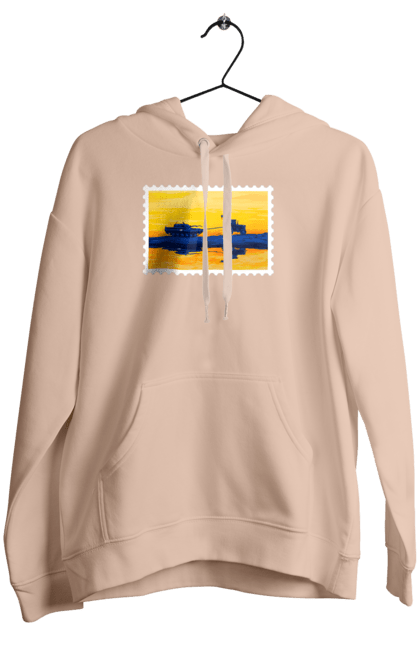 Women`s hoodie with prints New brand, tractor pulling tank. Brand, good evening, no war, tractor troops, ukraine stamp, ukrposhta, ukrposhta stamp. 2070702