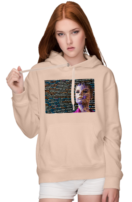 Жіноче худі з принтом "Штучний Розум". Айті, айтішник, гик, жінка, знання, інженер, інтелект, кібер, кібернетика, кіборг, код, комп, комп`ютерник, кристал, машинне навчання, мікросхема, мозок, портрет, програміст, професіонал, професія, розробник, розум, світиться, світло, хакер, чіп, штучний інтелект, штучний розум. 2070702