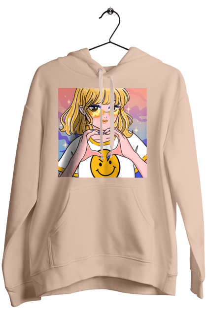 Жіноче худі з принтом "Жовта Дівчинка". Аніме, дівчинка, смайл. 2070702