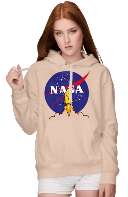 Жіноче худі з принтом "NASA". Авіація, астронавтика, дослідження, космічний, космонавтика, космос, наука, повітроплавання, політ, ракета, сша, технології. futbolka.stylus.ua