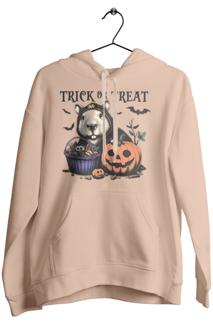 Women's hoodie with prints Capybara Halloween. Animal, capybara, halloween, holiday, moon, pumpkin, rodent. 2070702