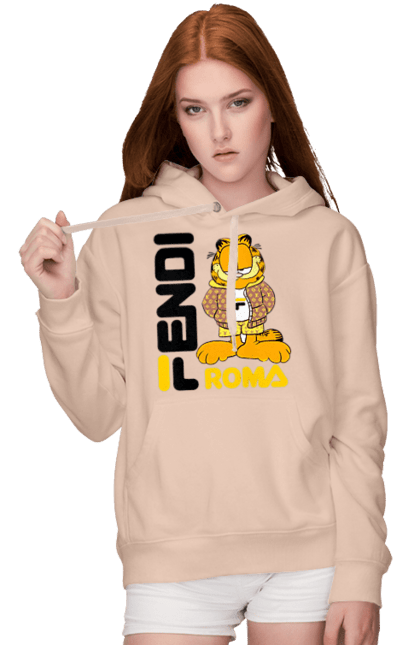 Женское худи с принтом Fendi Гарфилд. Fendi, garfield, бренд, гарфилд, дом моды, италия, люкс, мода, сумка, фенди. 2070702