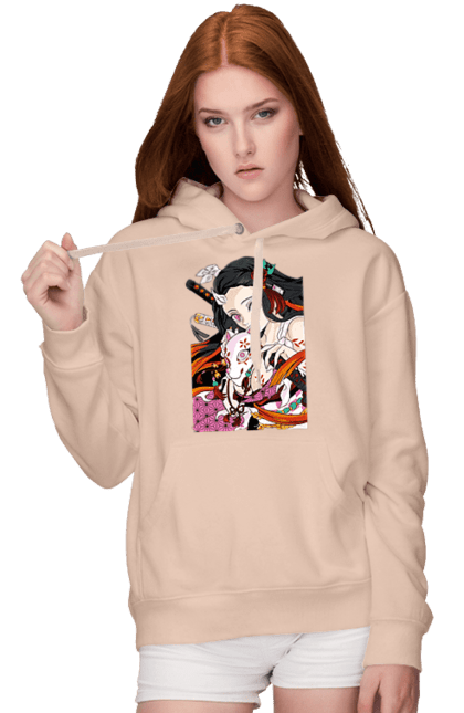 Women`s hoodie with prints Demon Slayer Nezuko. Anime, demon slayer, kimetsu no yaiba, manga, nezuko, serial. 2070702