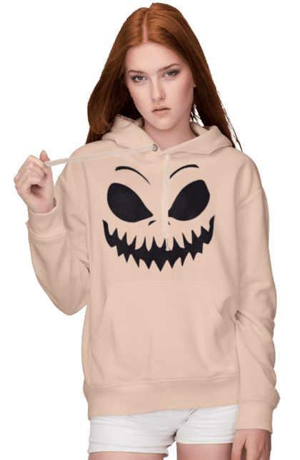 Women's hoodie with prints Halloween pumpkin face. Costume, halloween, holiday, october, october 31, pumpkin, scary, sweets, trick or treat. 2070702