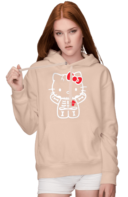 Women's hoodie with prints Hello Kitty Halloween. Brand, character, halloween, hello kitty, kitten, kitty, skeleton, zombie. 2070702