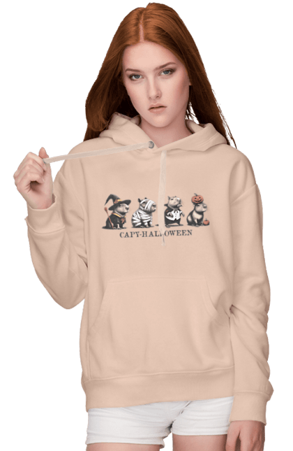 Women's hoodie with prints Capybara Halloween. Animal, capybara, halloween, holiday, pumpkin, rodent. 2070702