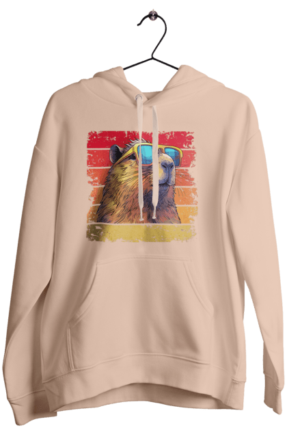 Women's hoodie with prints Capybara. Animal, capybara, glasses, rodent. 2070702