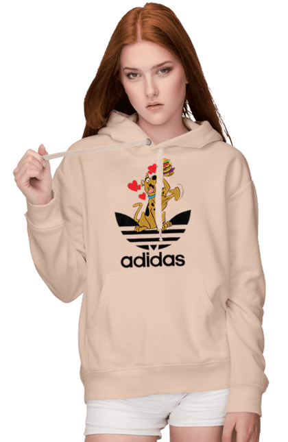 Женское худи с принтом Adidas Скуби Ду. Adidas, scooby-doo, адидас, мультсериал, сериал, скуби-ду, собака. 2070702