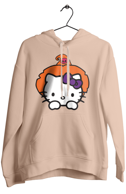 Women's hoodie with prints Hello Kitty Halloween. Brand, cat, character, halloween, hello kitty, kitten, kitty, witch. 2070702