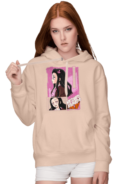 Женское худи с принтом Клинок Рассекающий Демонов Незуко. Demon slayer, kimetsu no yaiba, nezuko, аниме, истребитель демонов, манга, незуко, сериал. 2070702