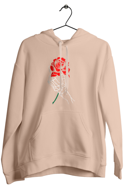 Жіноче худі з принтом "Троянда". Квітка, кисть, кістки, романтика, скелет, троянда, червоний. CustomPrint.market