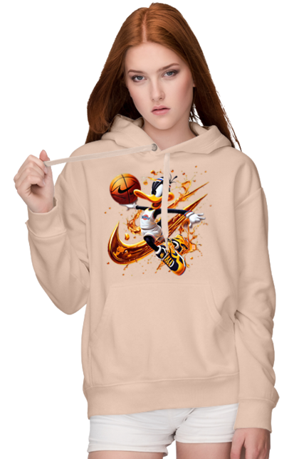 Women's hoodie with prints Daffy Duck Nike. Cartoon, character, daffy duck, duck, looney tunes, merrie melodies, nike, warner brothers. 2070702