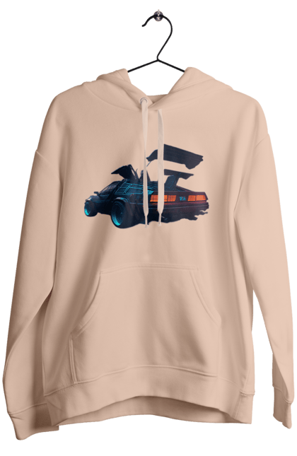 Women`s hoodie with prints DeLorean from back to the future. Car, delorean, from film. 2070702