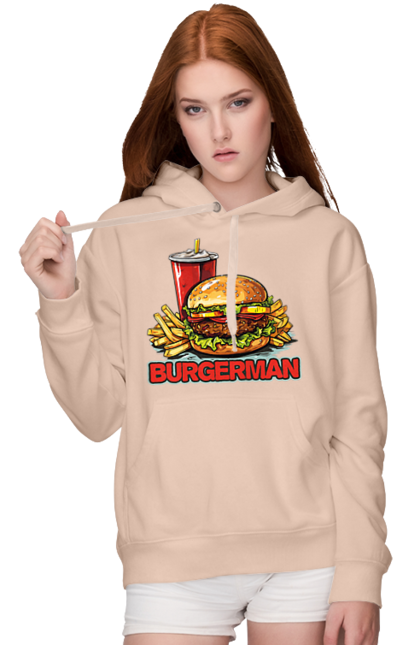 Women`s hoodie with prints Burgerman. Burger, cool, fast food, food, for men, mcdonald`s, men`s, summer, trendy. 2070702
