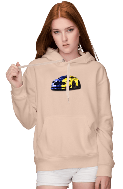 Women`s hoodie with prints Ukrainian mustang. Colors of ukraine, ford mustang, machine, mustang, shelby, supercar, yellow blue car. 2070702