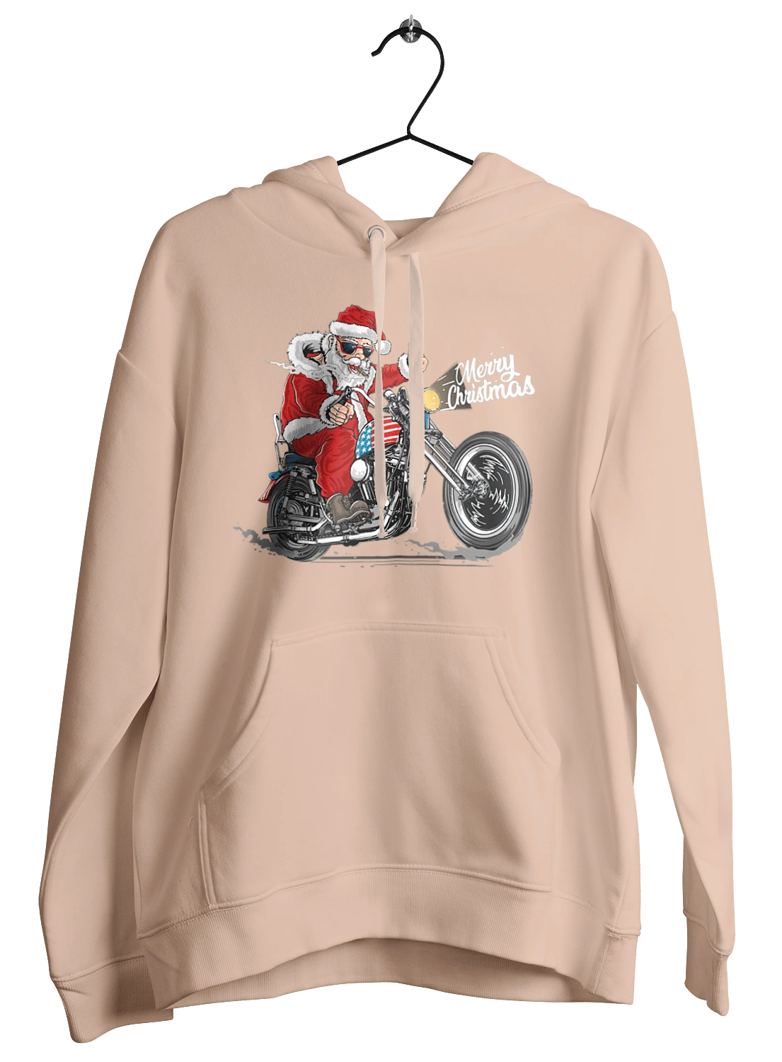 Santa in glasses on a motorcycle