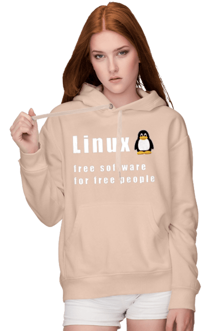 Женское худи с принтом Linux Свободный Для Свободных. Linux, администратор, айти, айтишник, белый, бесплатная, бесплатно, доступность, независимость, операционная система, ос, пингвин, программист, программное обеспечение, свобода, свободная, сервер, сисадмин, система, системный администратор, софт, текст. 2070702