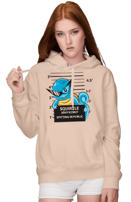 Women's hoodie with prints Pokemon Squirtle Mugshot. Anime, games, mugshot, nintendo, pokemon, pokemon go, squirtle. 2070702