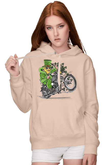 Women`s hoodie with prints Patrick On A Motorcycle. Holiday, motorcycle, patrick. 2070702