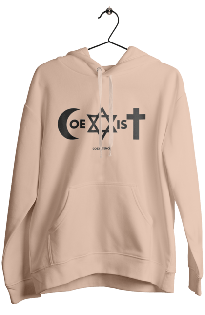 Жіноче худі з принтом "Coexist". Coexist, іслам, іудаїзм, міжрелігійний діалог, релігія, рівність, символи віри, толерантність, християнство. 2070702